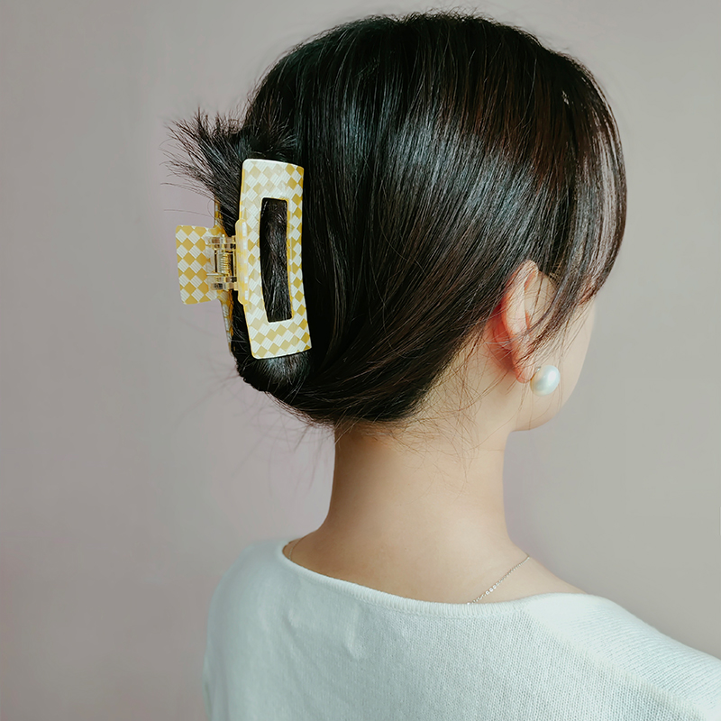 Jia Rui Accessories Simple Large Square Clip Fresh Denim Print Girl Hair Clip Horsetail Shark Clip Bath Hairpin Hairpin Hair Clip Clip Item Picture