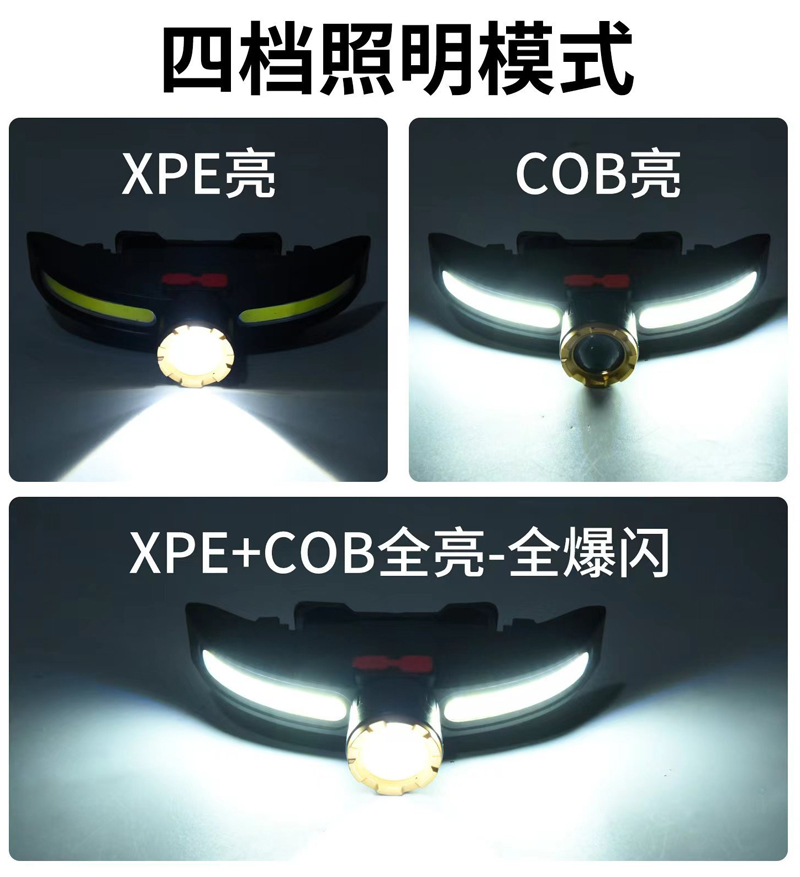 JS-923伸缩款头灯USB充电太阳能头灯 COB头灯 轻型LED泛光 户外野营头戴式强光塑料头灯矿灯详情16