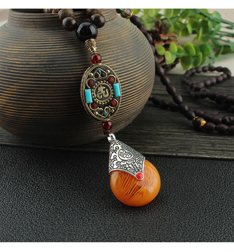 民族风水滴毛衣链异域风情木质木珠长款项链跨境饰品挂件衣服配饰详情9