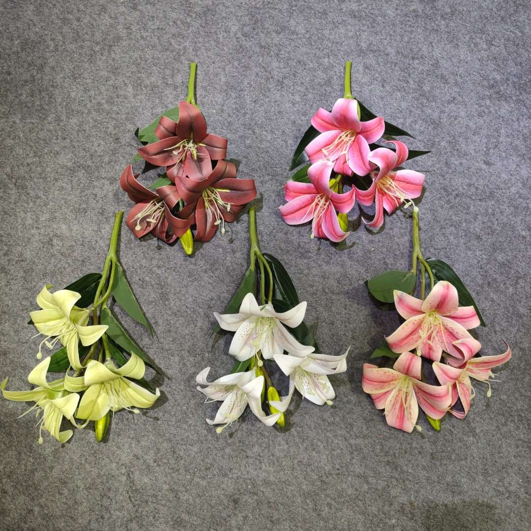Artificial lily manufacturers wholesale various specifications of lilies, three-flower and one-bud artificial flowers, wedding decoration, home decoration and display detail image 8