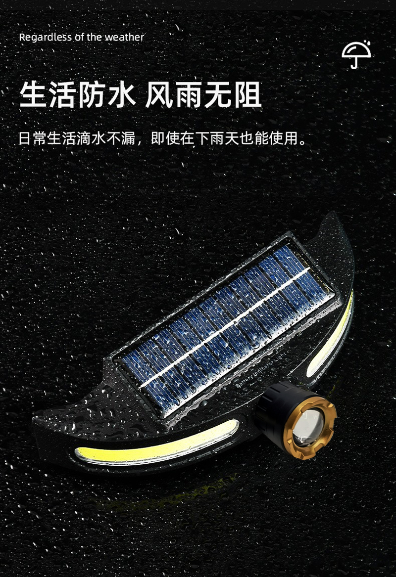 JS-923伸缩款头灯USB充电太阳能头灯 COB头灯 轻型LED泛光 户外野营头戴式强光塑料头灯矿灯详情5