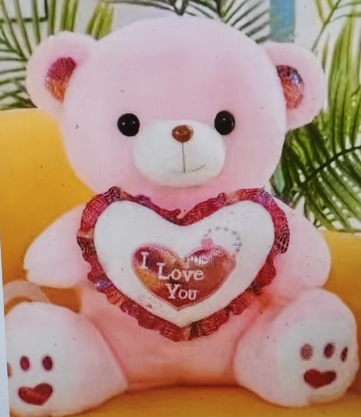 抱心发光粉色泰迪熊公仔毛绒玩具抱枕女生儿童礼物teddy bear