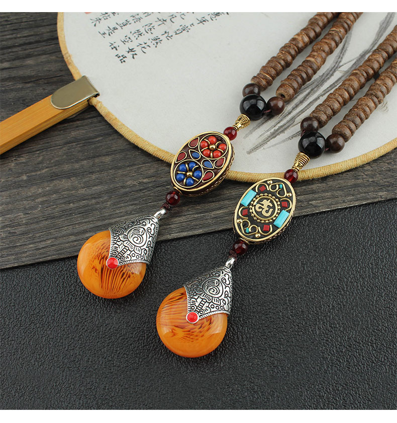 民族风水滴毛衣链异域风情木质木珠长款项链跨境饰品挂件衣服配饰详情8