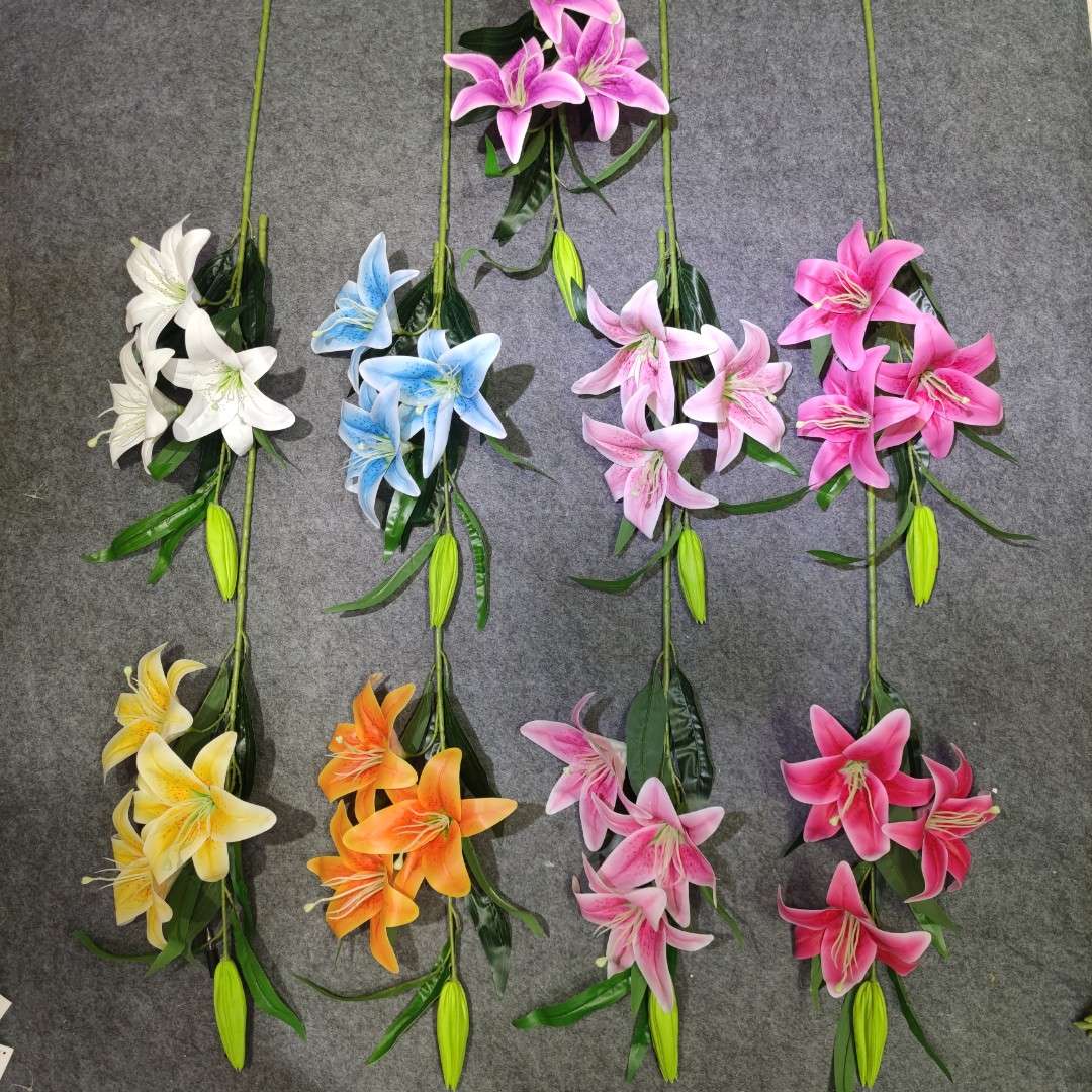 Artificial lily manufacturers wholesale various specifications of lilies, three-flower and one-bud artificial flowers, wedding decoration, home decoration and display detail image 4