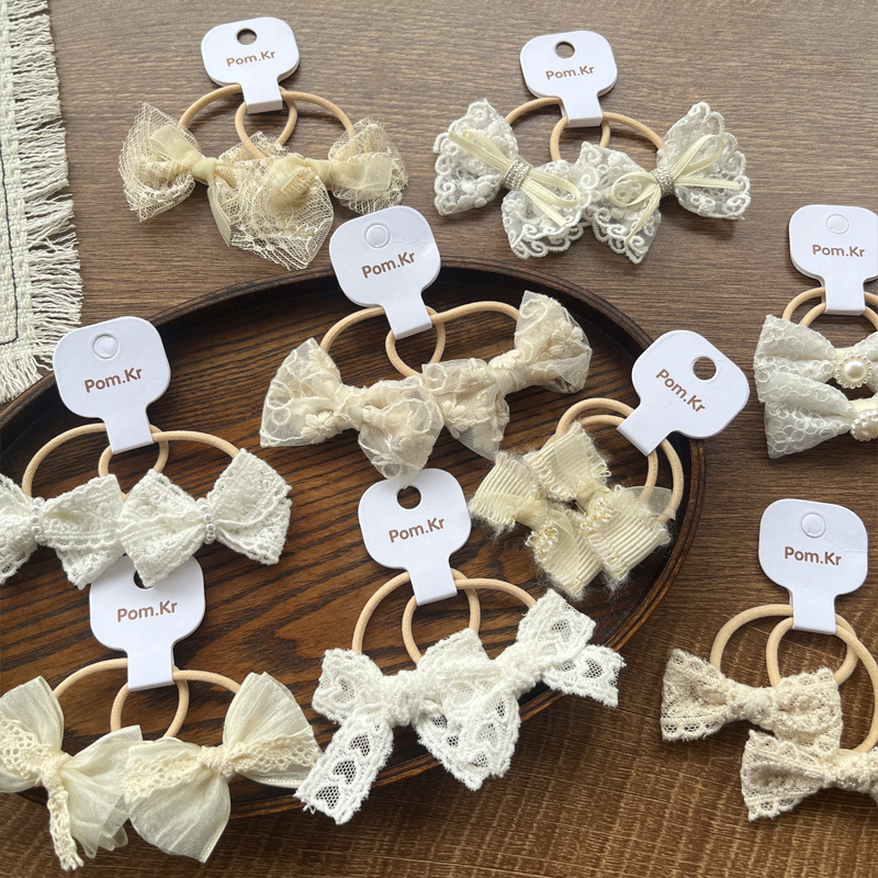 New cute lace bow hair tie, children's fashionable and versatile hair band, leather band hair tie, ponytail tie, lace trim