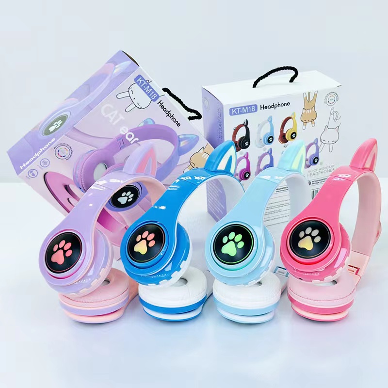 The New Kt-M18 Creative Cat Claw Cute Glowing Cat Ears Headset Bluetooth Gaming Stereo details Picture