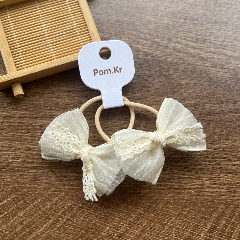New cute lace bow hair tie, children's fashionable and versatile hair band, leather band hair tie, ponytail tie, lace trim Item Picture