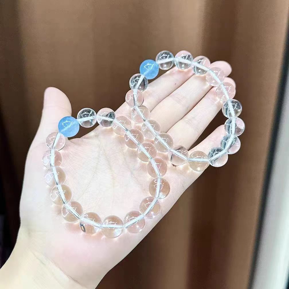 12mm白水晶搭配海蓝宝手串，正品天然手链珠链产品图