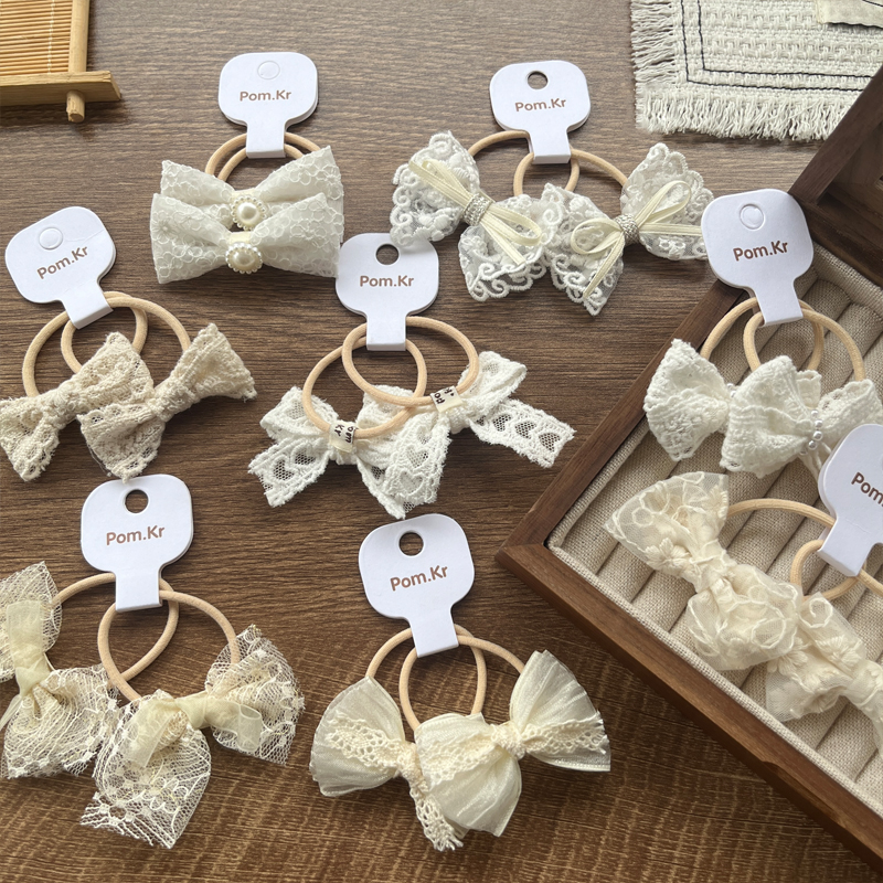 New cute lace bow hair tie, children's fashionable and versatile hair band, leather band hair tie, ponytail tie, lace trim Specification image