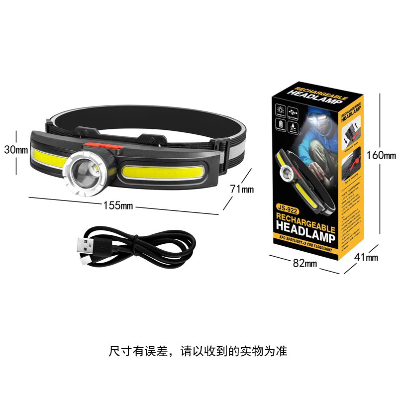 JS-922 telescopic headlamp USB charging COB headlamp Lightweight LED floodlight Outdoor camping head-mounted strong light plastic headlamp miner's lamp details Picture