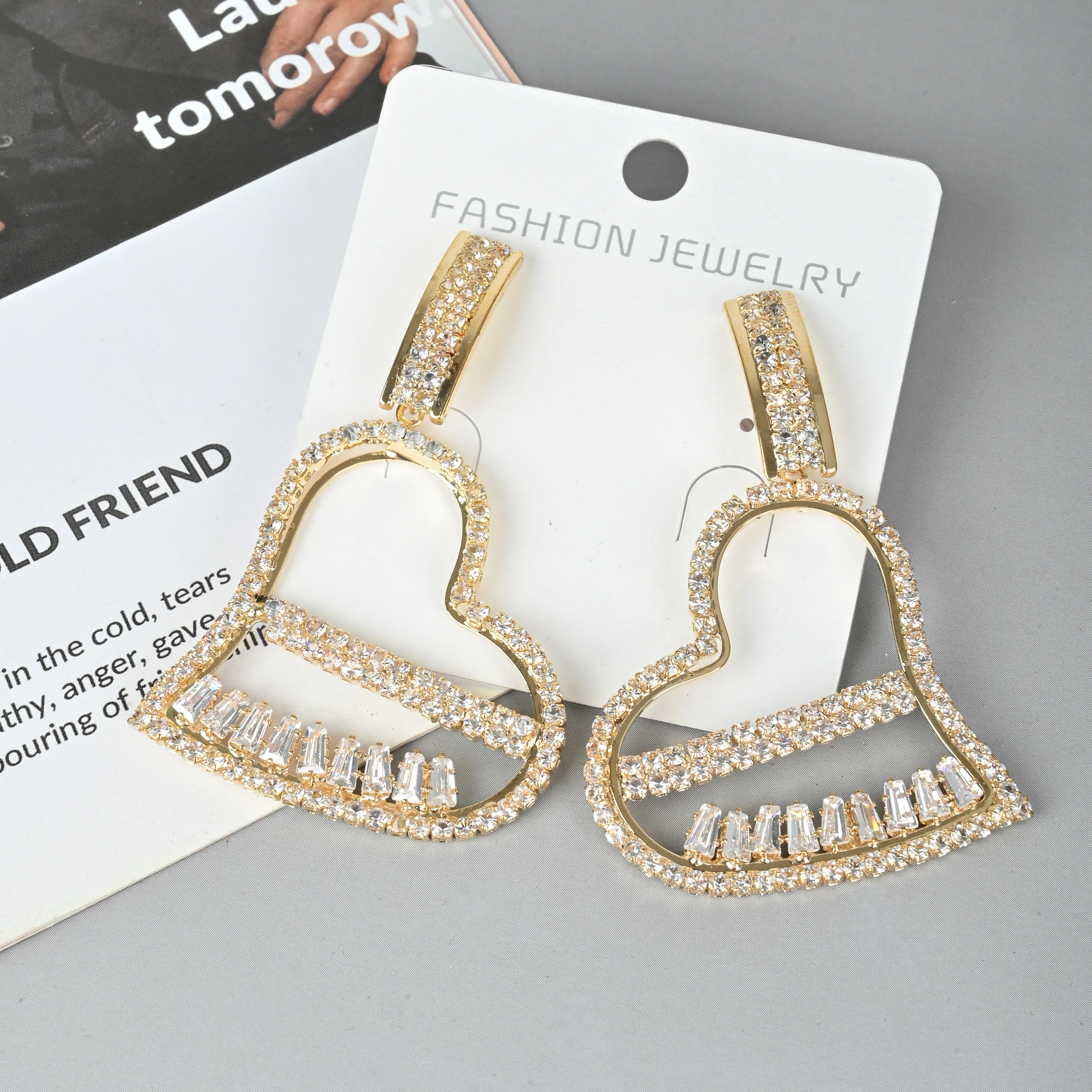 Europe And The United States Fashion Exaggerated Double Love Earrings Temperament Everything Long Heart Earrings