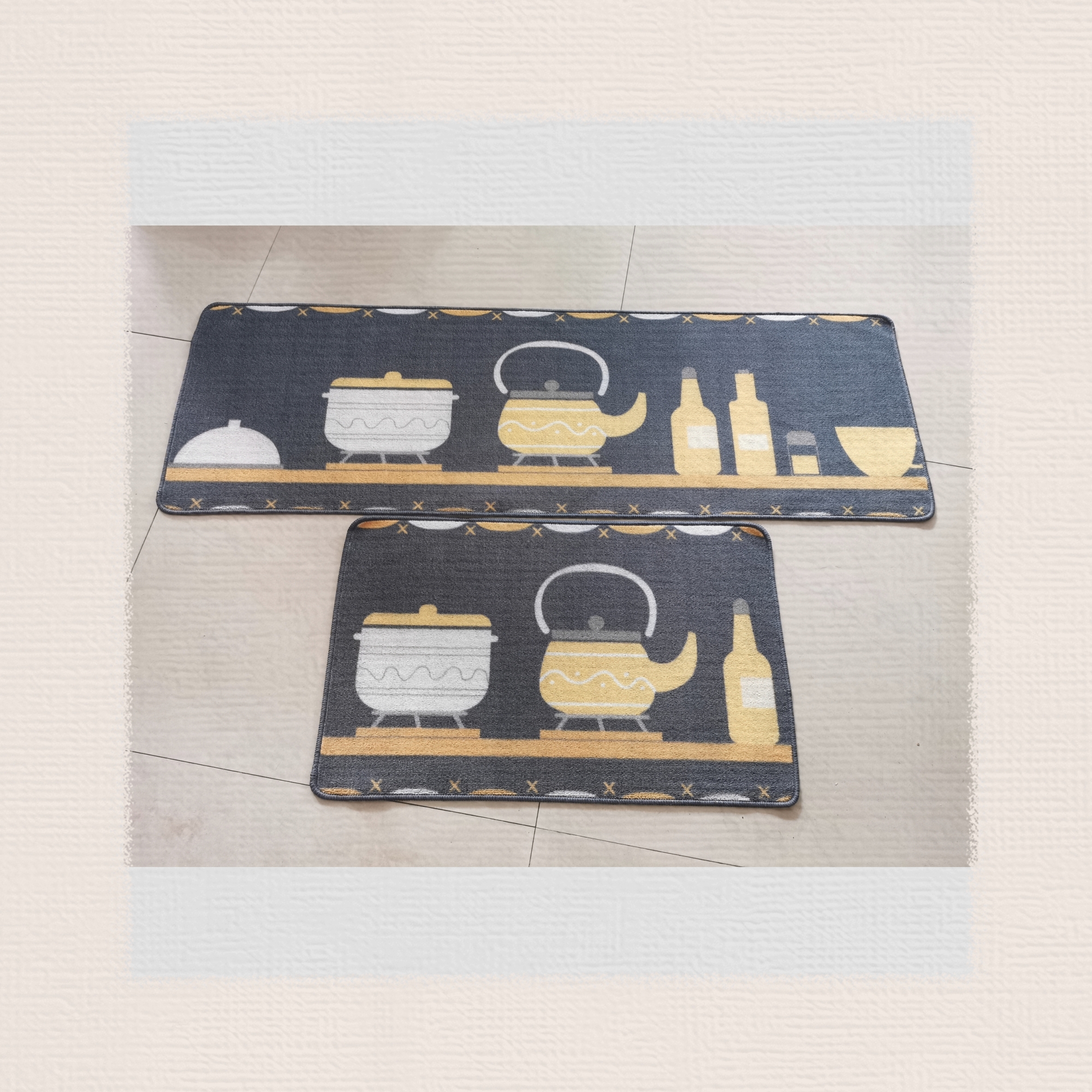 TPR circular velvet printed kitchen 2-piece set kitchen combination floor mat anti-slip mat High-definition printed mat Kitchen floor mat carpet anti-slip effect no color fading size 38*58+38118 cm Application Scenario