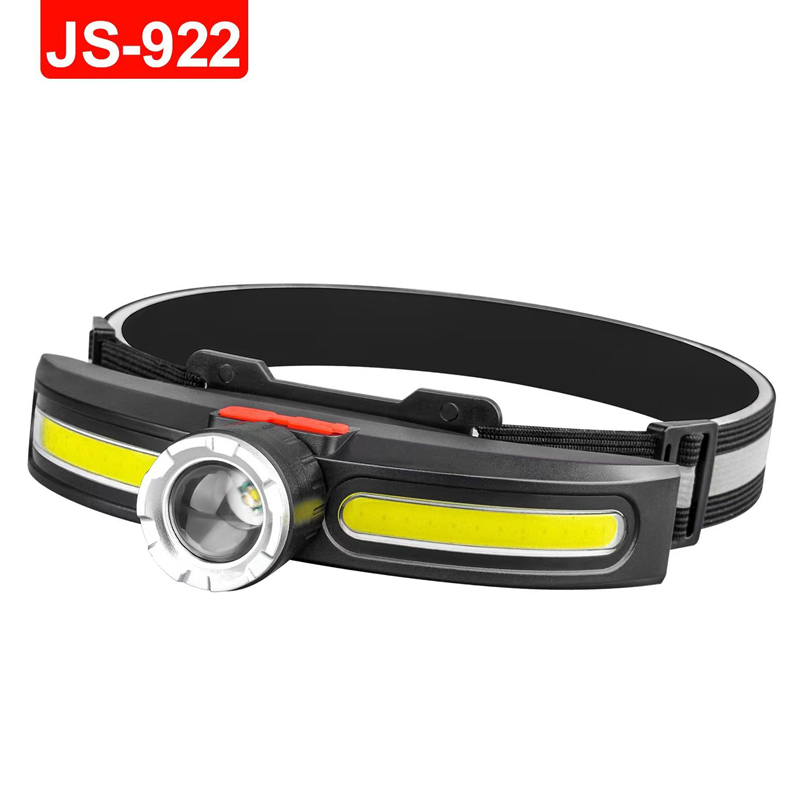 JS-922伸缩款头灯USB充电COB头灯 轻型LED泛光 户外野营头戴式强光塑料头灯矿灯