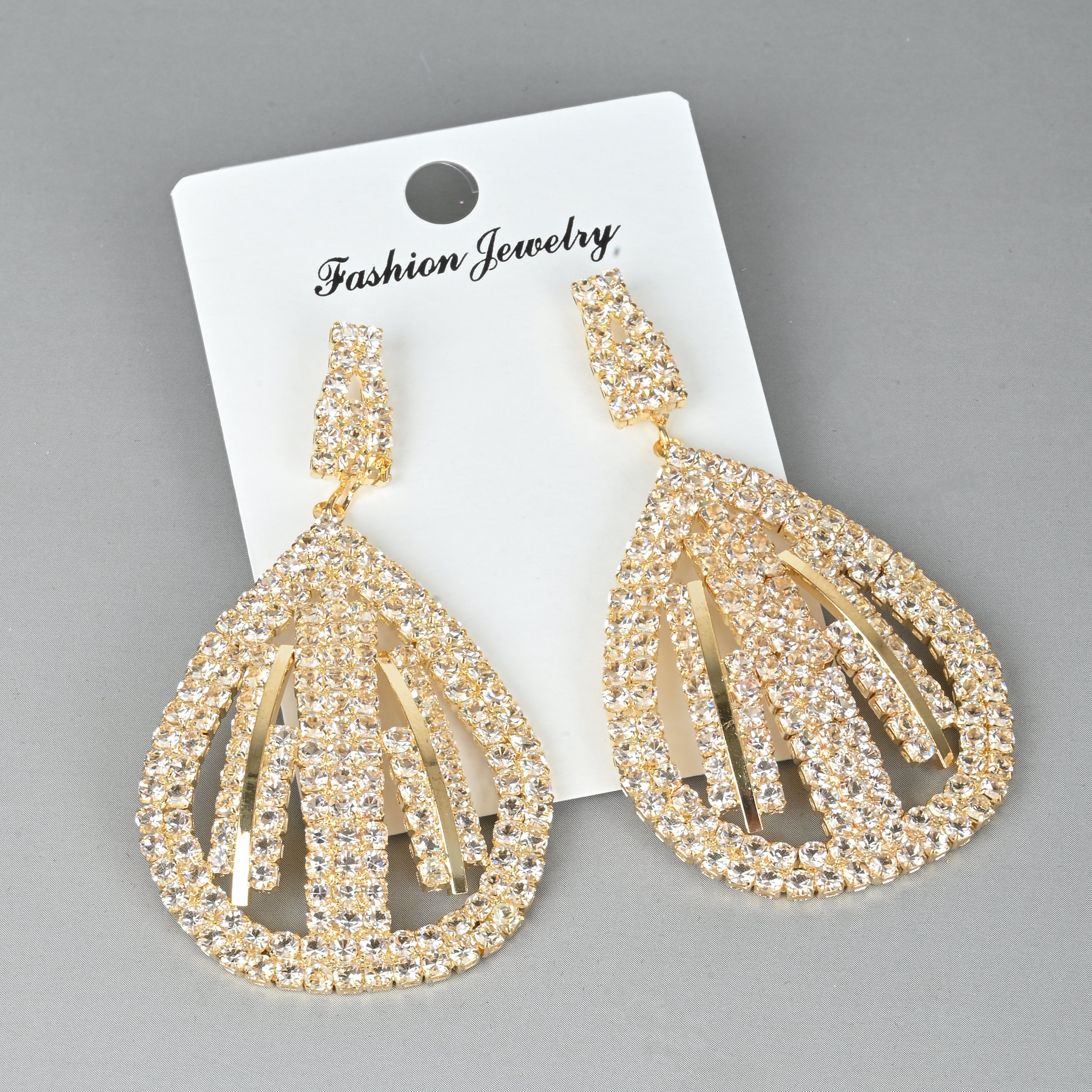 Work Earrings European And American Exaggerated Earrings Female Geometry Full Drill Claw Chain Cross-Border Bridal Jewelry