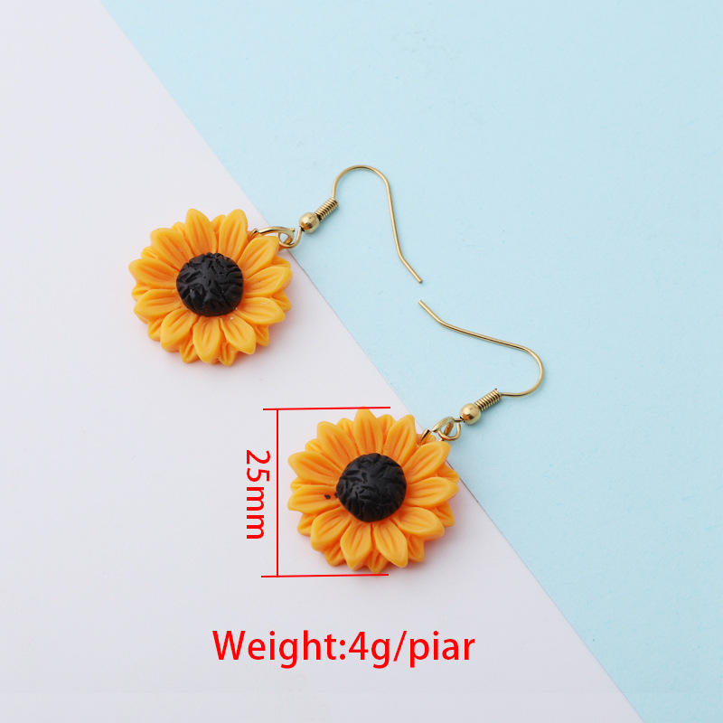 New personalized and fashionable ear studs, stainless steel round ear studs inlaid with artificial gemstones, sun sunflower ear studs Specification image