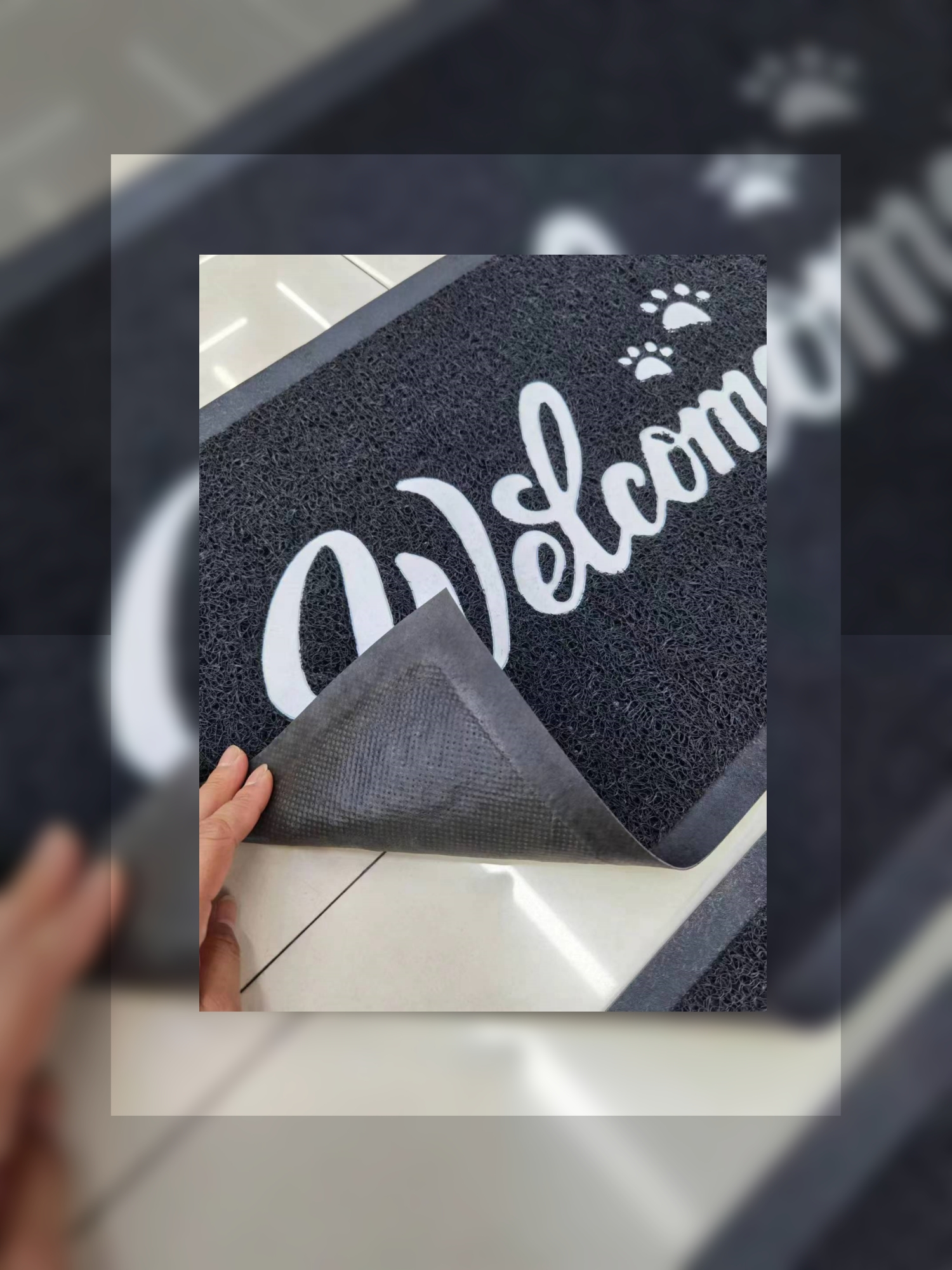 Thin black and gray brushed embossed anti-slip mat, floor mat, foot mat, anti-slip mat, door mat, bathroom mat, PVC floor mat for export. Product with various patterns and styles, can be mixed or packed separately. Size: 38*58cm Specification drawing