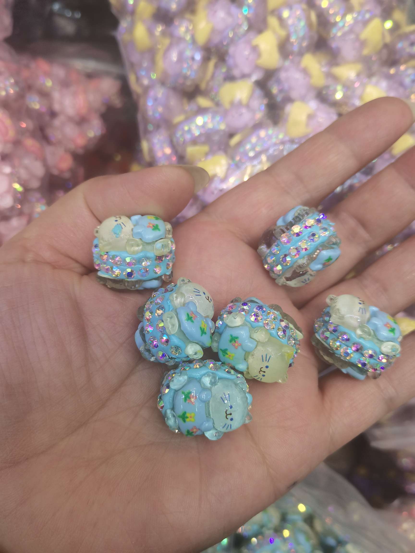 Shallow blue cartoon resin doll soft clay rhinestone jewelry accessories