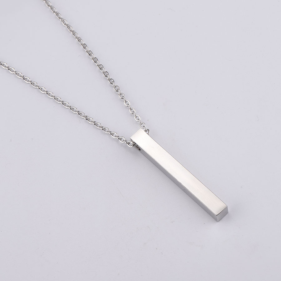 Cross-border hot-selling titanium steel three-dimensional bar long bar necklace, 5x40mm, engraved on Instagram, simple and cold style accessory necklace details Picture