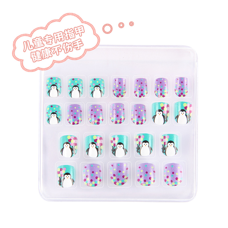 Children's Fake Nail 24 Pieces Coated With Glue New Penguin Cartoon Wearable Nail Specification drawing