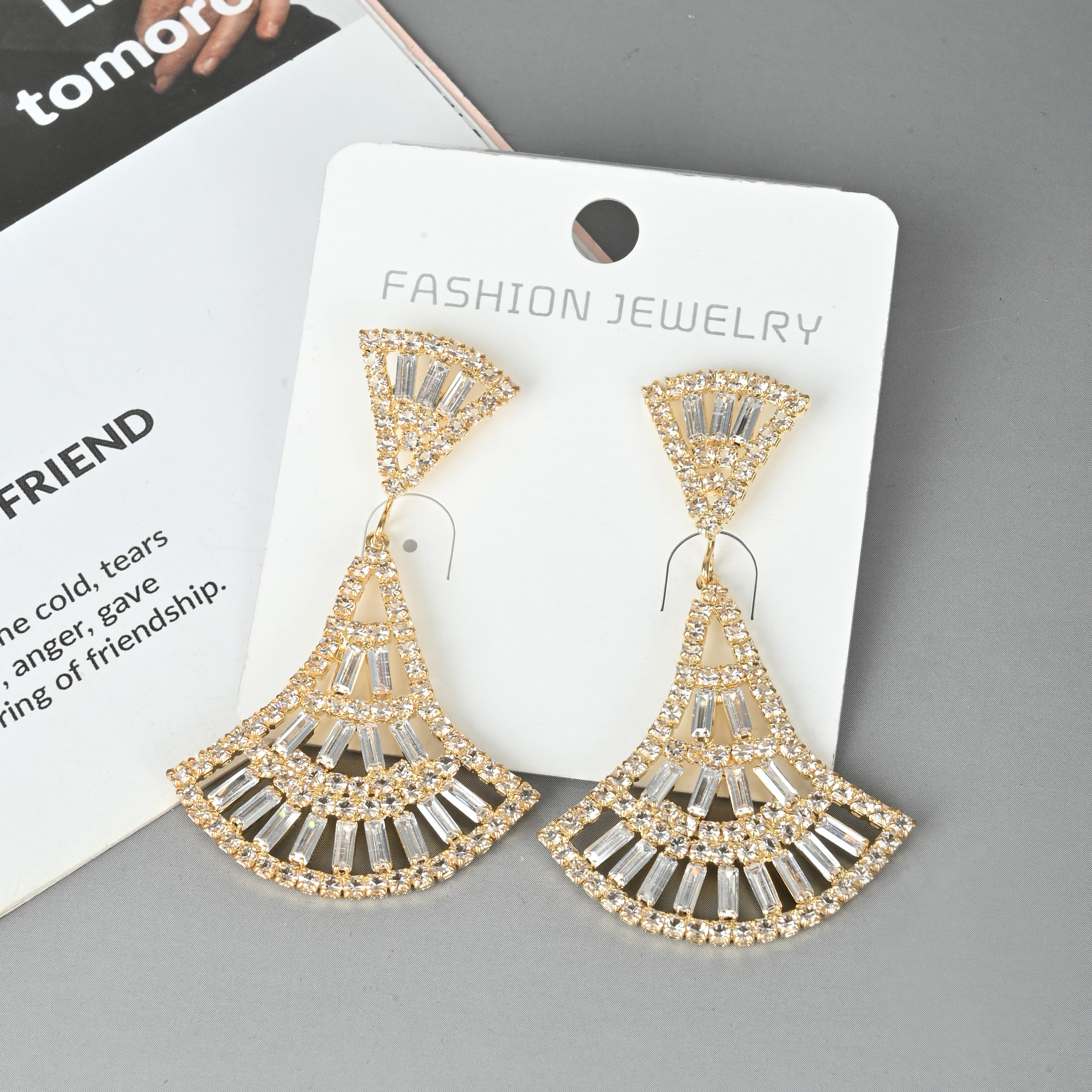 Trapezoidal Earrings Crystal Inlaid Earrings Light Luxury Small Fan Advanced Sense Exquisite Fashion All New Earrings details Picture