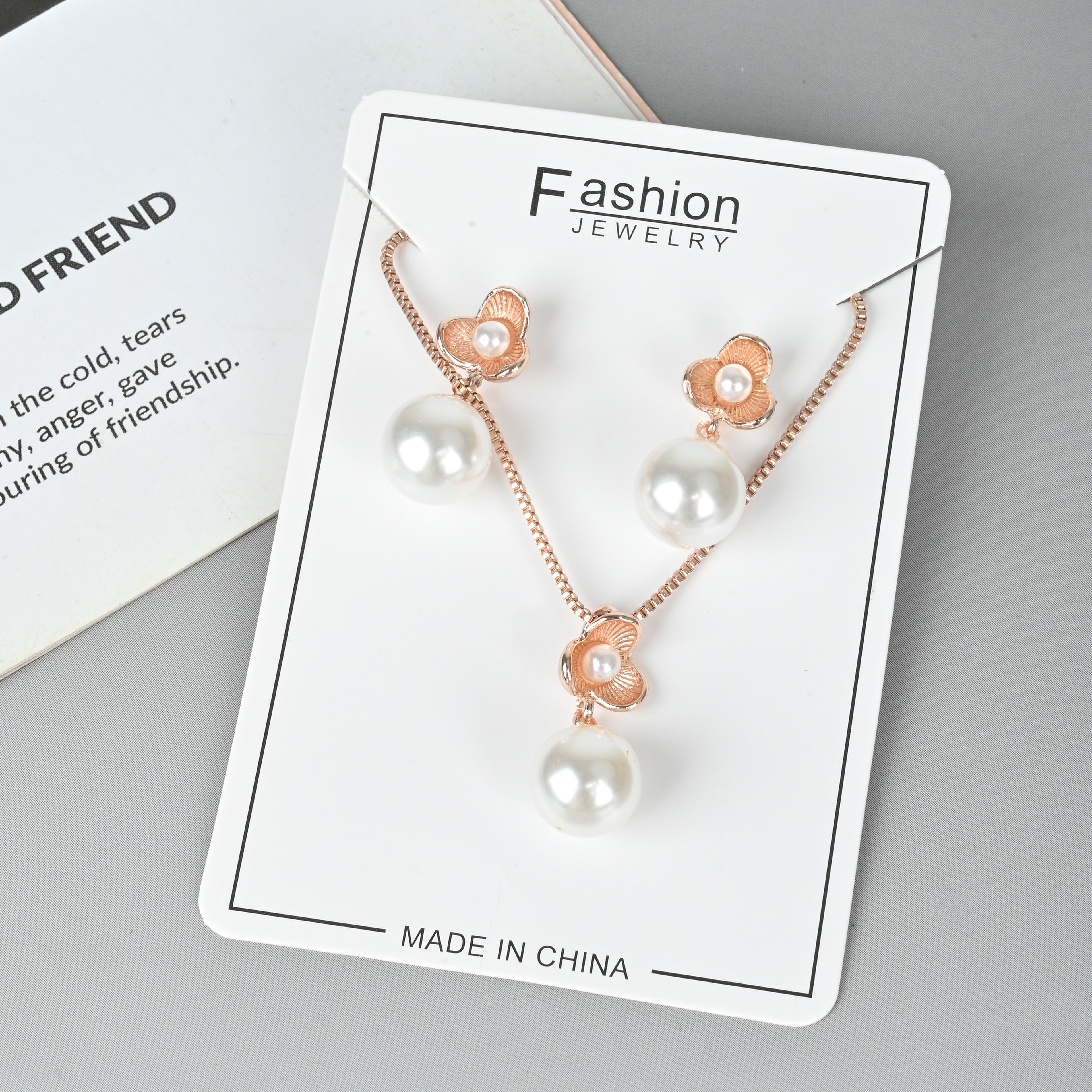 Europe And The United States New Pearl Inlaid Diamond Flower Earrings Necklace Set Bride Wedding Dress Accessories Wholesale details Picture