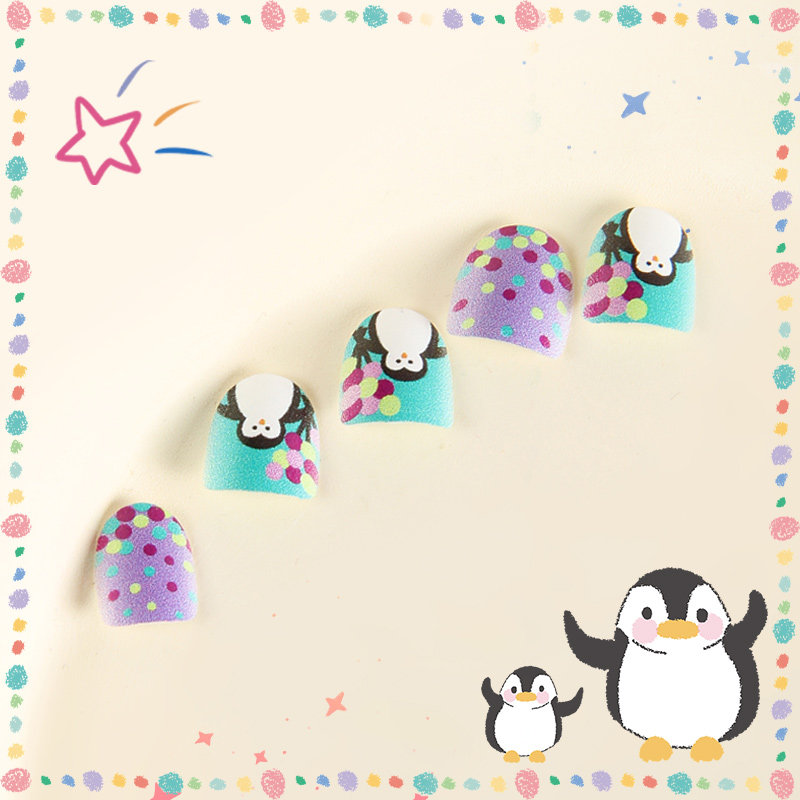Children's Fake Nail 24 Pieces Coated With Glue New Penguin Cartoon Wearable Nail details Picture