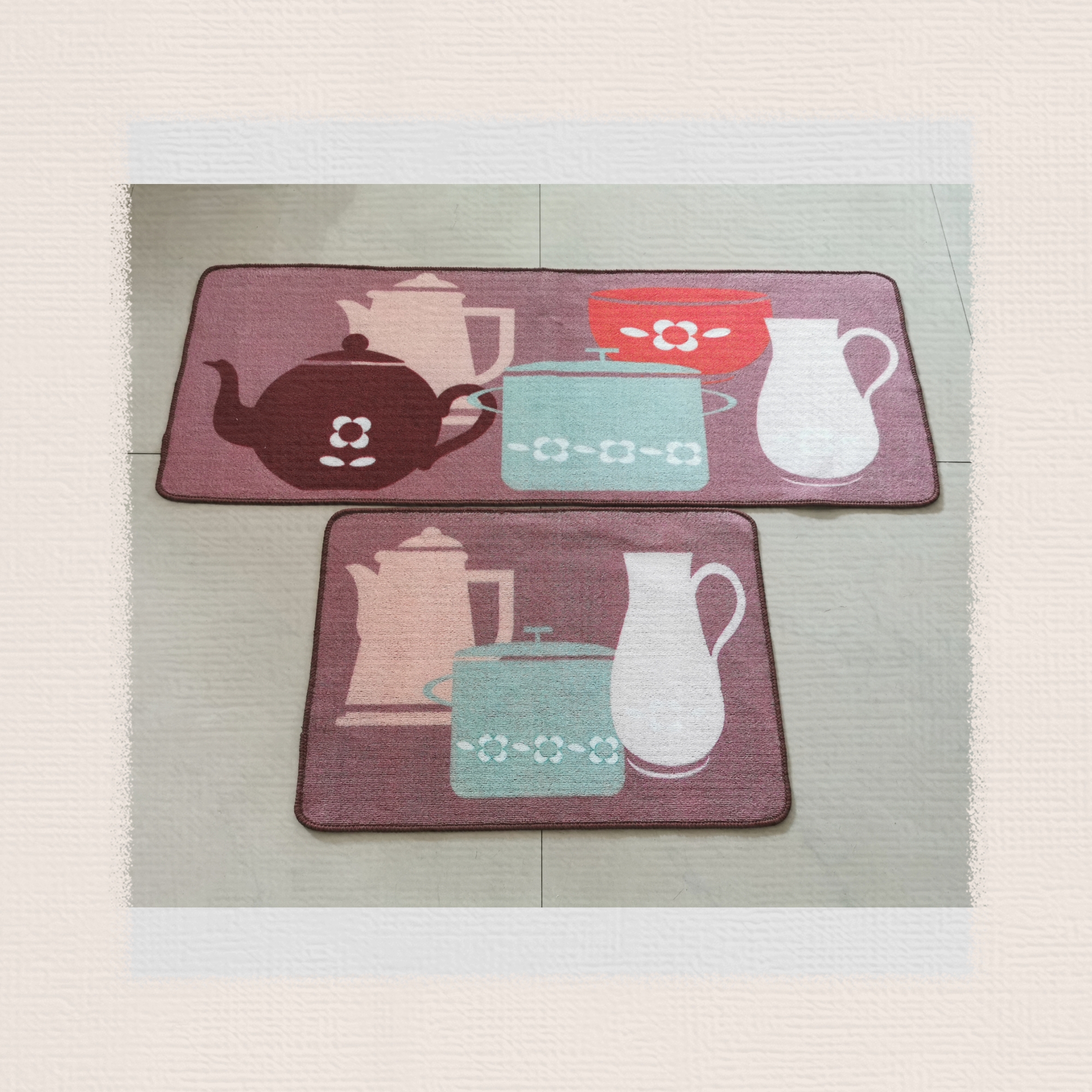 TPR circular velvet printed kitchen 2-piece set kitchen combination floor mat anti-slip mat High-definition printed mat Kitchen floor mat carpet anti-slip effect no color fading size 38*58+38118 cm details Picture