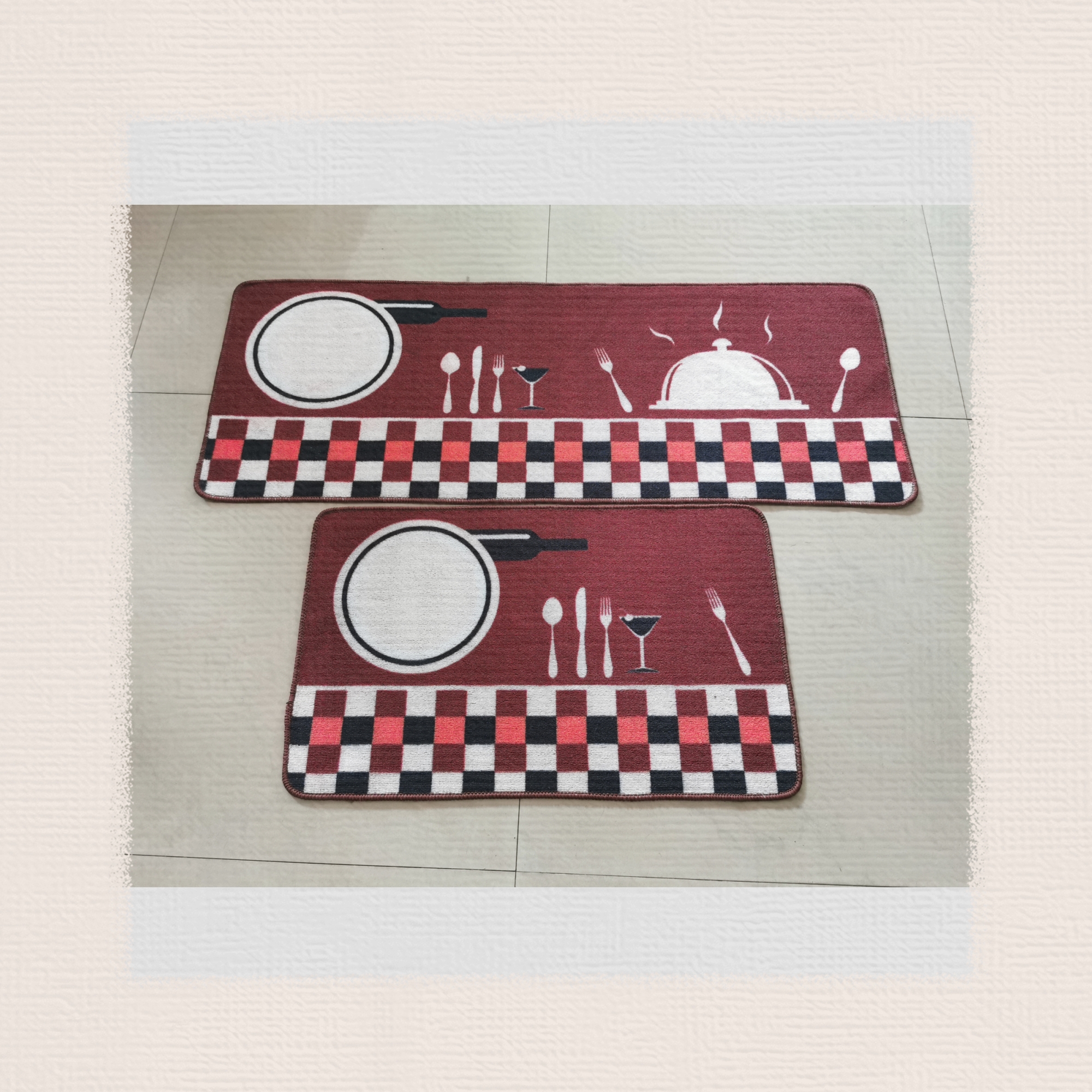 TPR circular velvet printed kitchen 2-piece set kitchen combination floor mat anti-slip mat High-definition printed mat Kitchen floor mat carpet anti-slip effect no color fading size 38*58+38118 cm full figure