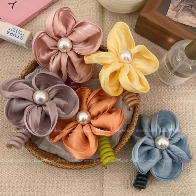 Summer beach-style large flower, colorful straight telephone line hair tie, ponytail hair tie, women's 2024 new high-end leather band hair tie and hair tie Specification image