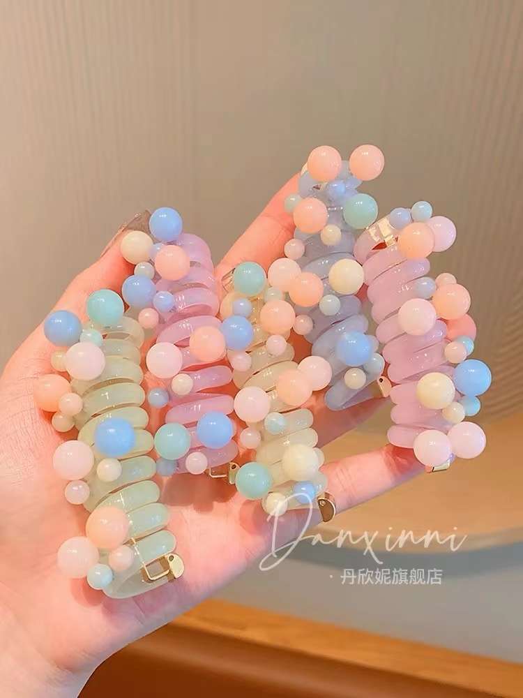 Korean version of trendy and fashionable pearl jelly phone rings, hair bands, hair ties and hair accessories detail image 4