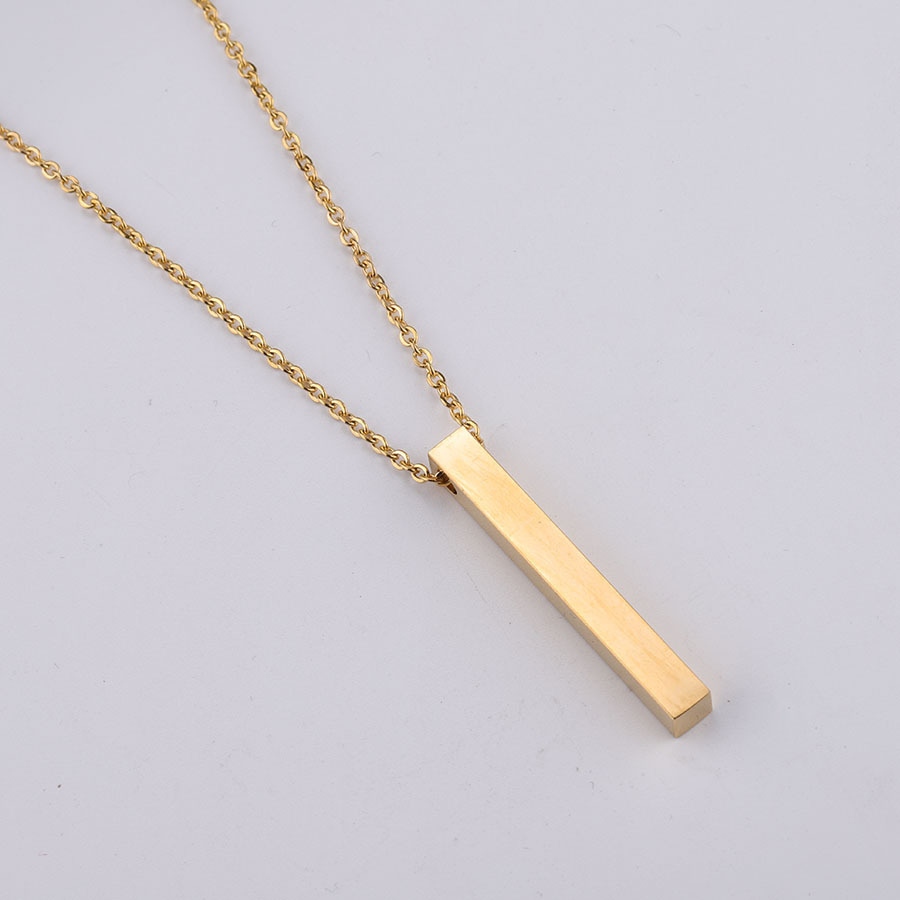 Cross-border hot-selling titanium steel three-dimensional bar long bar necklace, 5x40mm, engraved on Instagram, simple and cold style accessory necklace Specification image