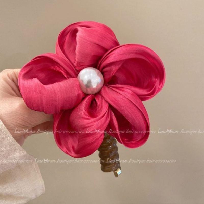 Summer beach-style large flower, colorful straight telephone line hair tie, ponytail hair tie, women's 2024 new high-end leather band hair tie and hair tie Item Picture
