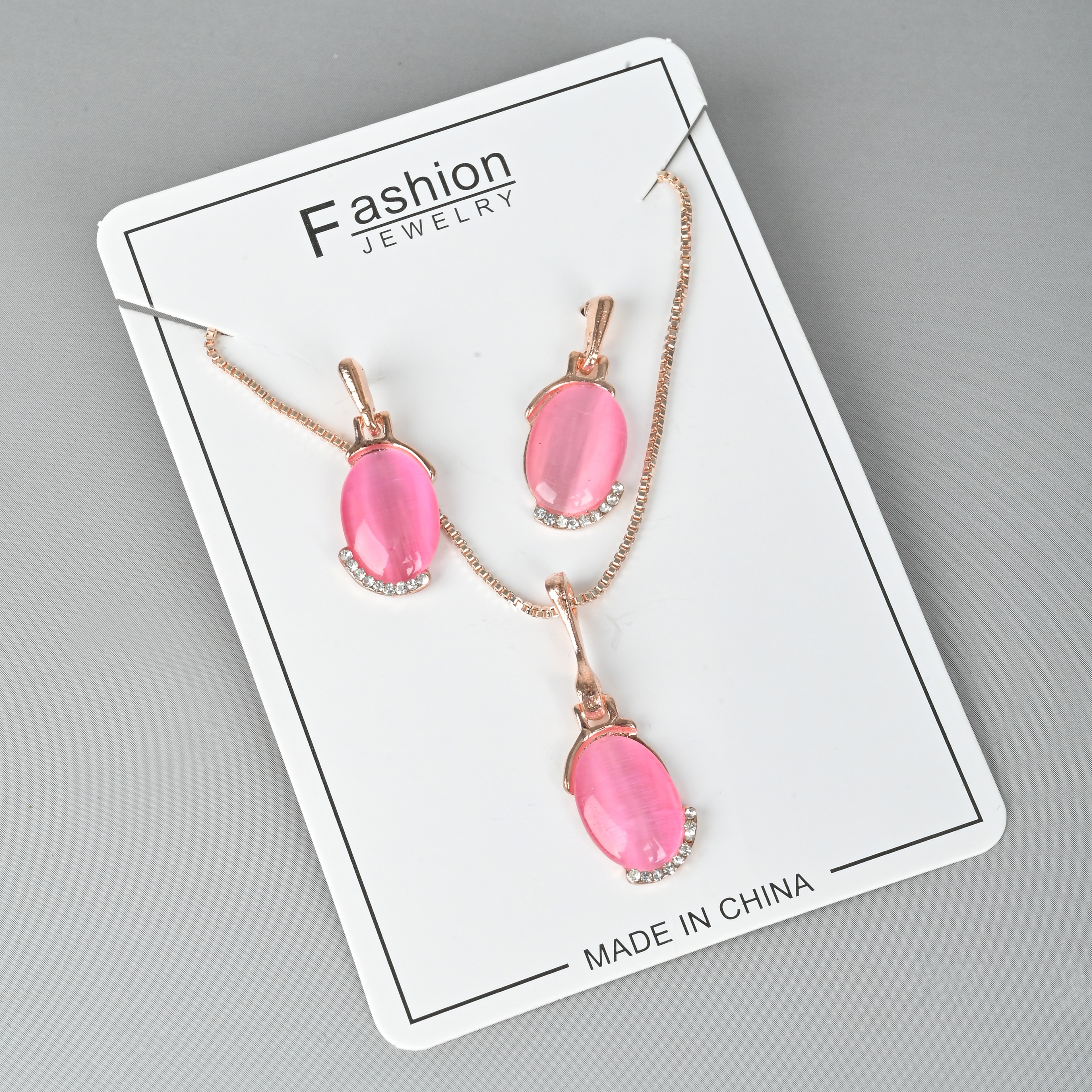 Classic European And American Popular Jewelry Set Oval Cat Eye Hibiscus Stone Earrings Necklace New Jewelry Set Set With Rhinestones Specification drawing