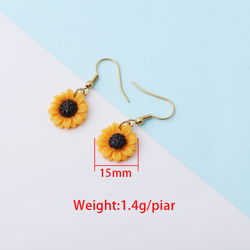 New personalized and fashionable ear studs, stainless steel round ear studs inlaid with artificial gemstones, sun sunflower ear studs Item Picture