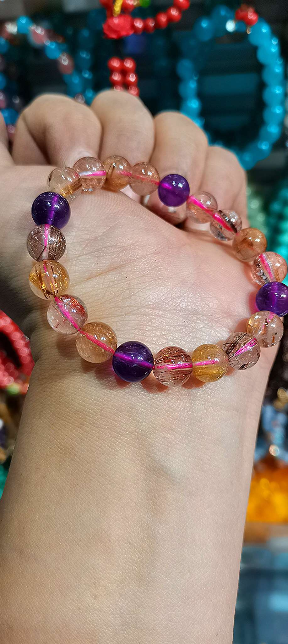 超七手链，天然水晶，发丝多多，10mm