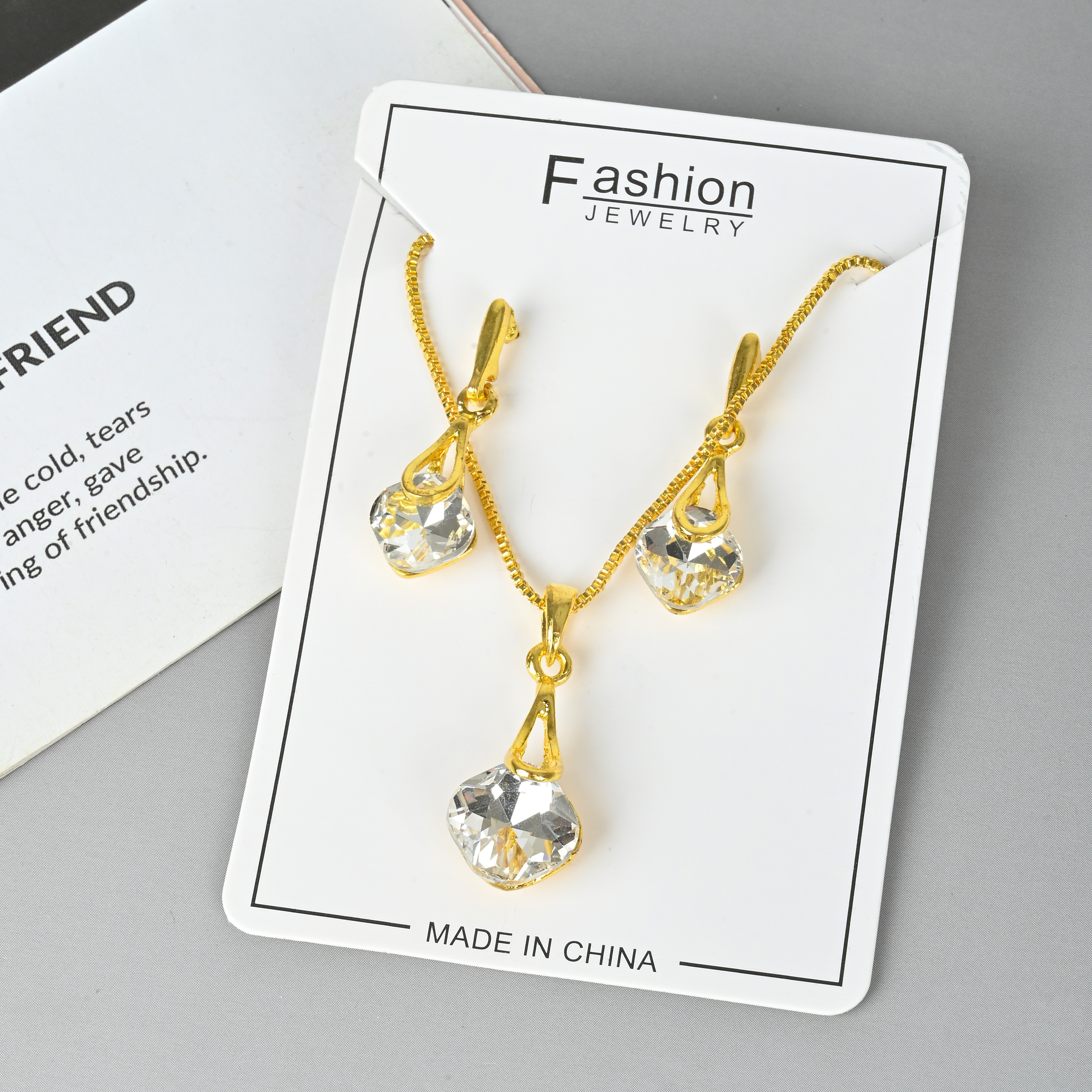 New Korean Version Personality Square Jewelry Set Alloy Plated Glass Necklace Earrings Jewelry Set Cross-Border Specification drawing