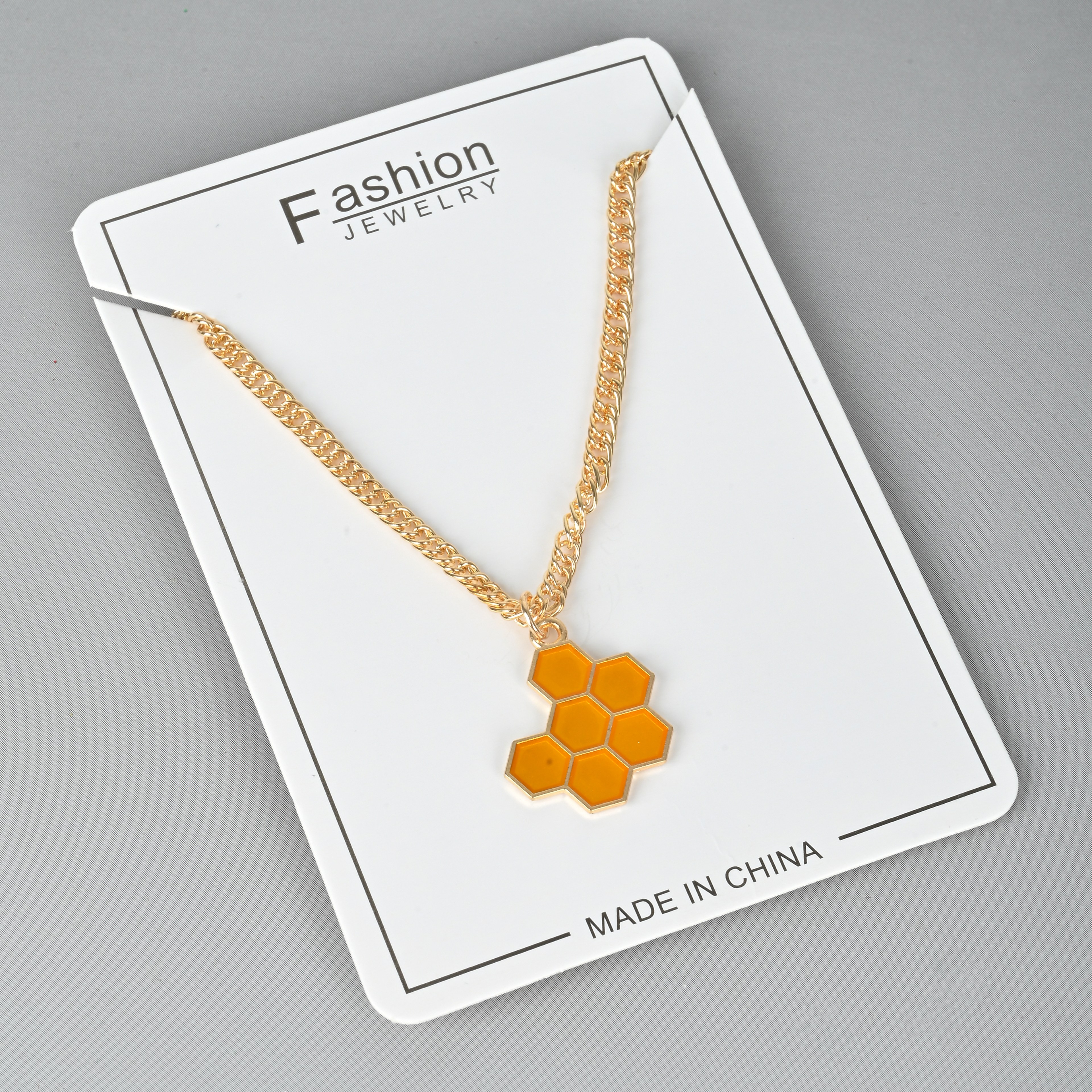 Gold-Plated Hollow Honeycomb With Bee Animal Shape Zinc Alloy Pendant Iron Beaded Chain Lobster Buckle Necklace About details Picture