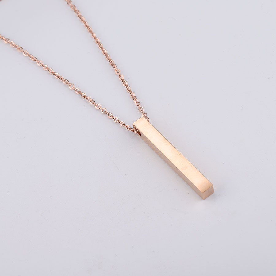 Cross-border hot-selling titanium steel three-dimensional bar long bar necklace, 5x40mm, engraved on Instagram, simple and cold style accessory necklace Application Scenario