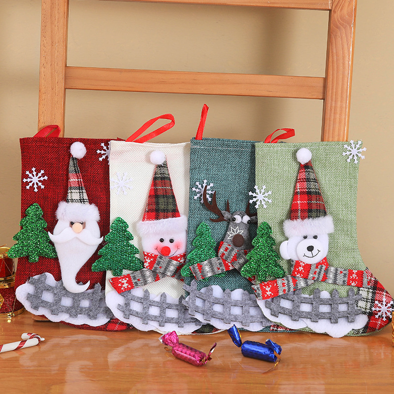 圣诞儿童布袋/圣诞/圣诞礼品袋/聖誕樹柵欄/雪花细节图