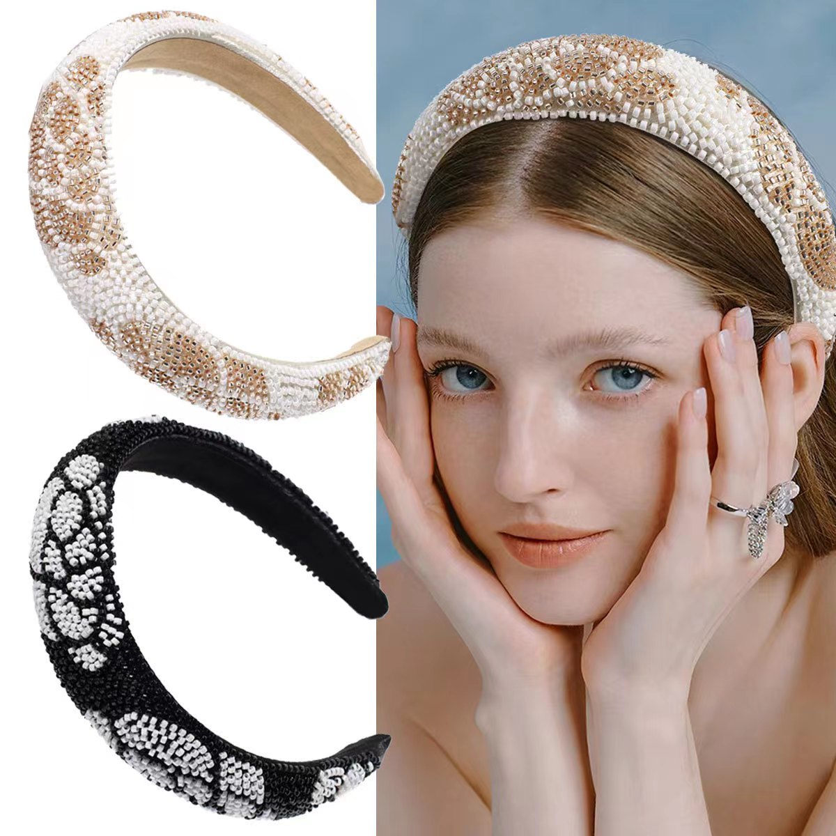 Cross-border sponge high skull top glittering colorful rhinestone headband for women, high-end light luxury Korean-style headband hair accessory