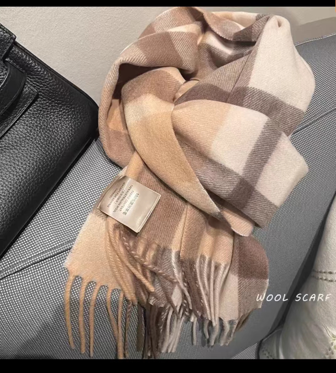 New thickened scarf, warm faux cashmere scarf, checkered shawl neck