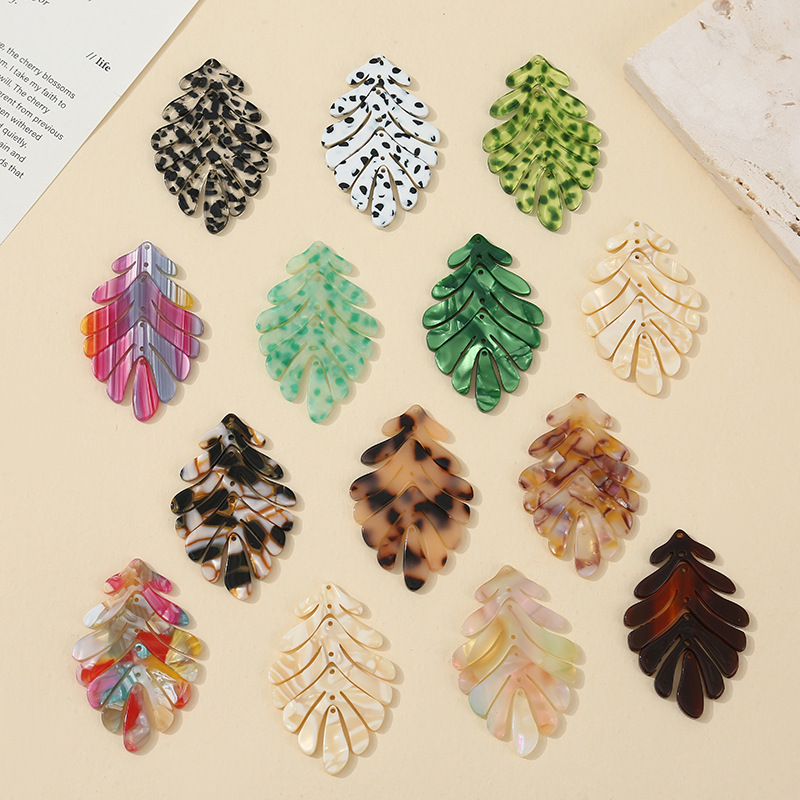 欧美新款树叶耳环醋酸多色花纹耳坠DIY饰品挂件时尚配饰项链挂件 