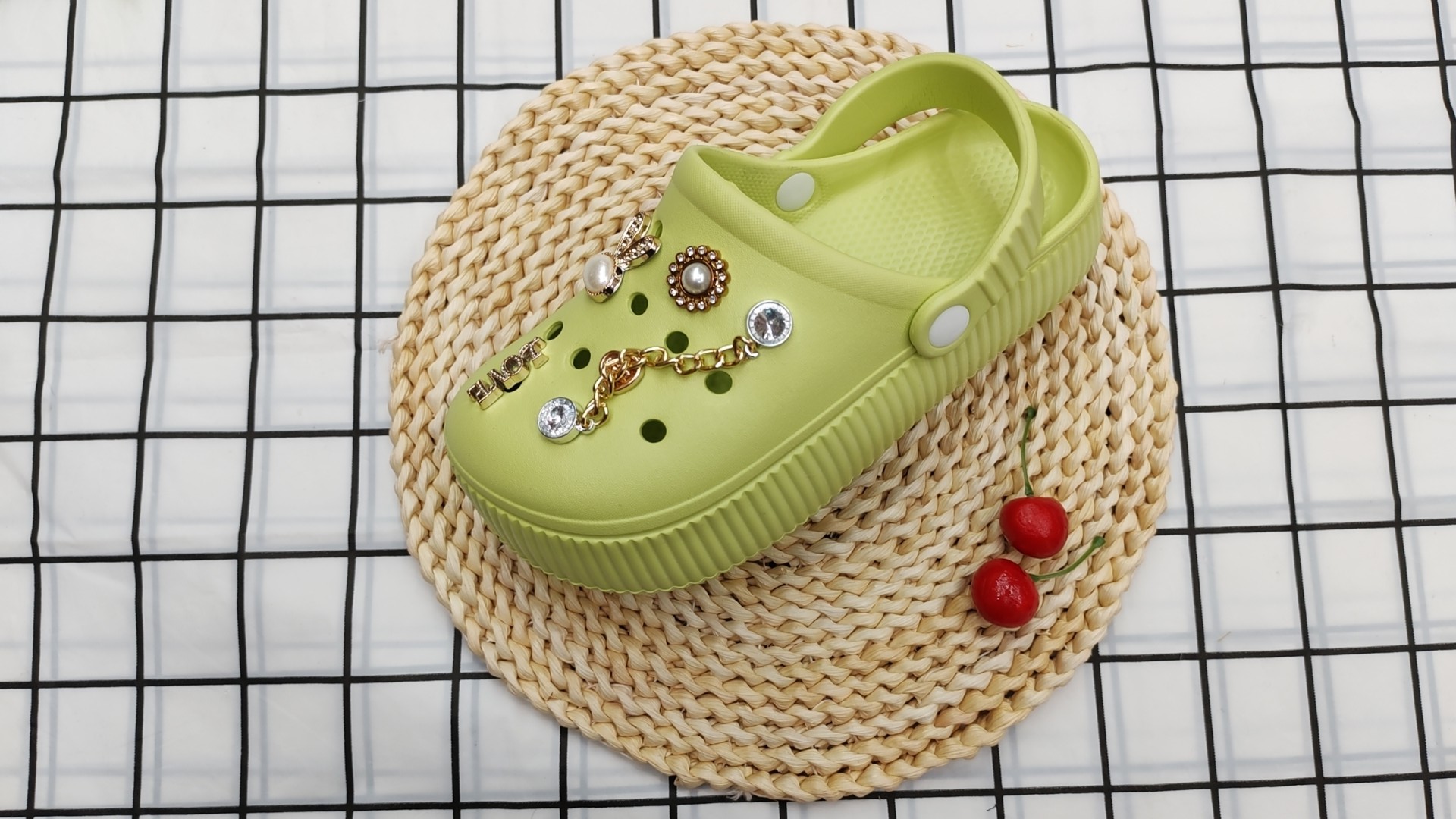 Women wearing clogs wear flip-flops outside in summer details Picture