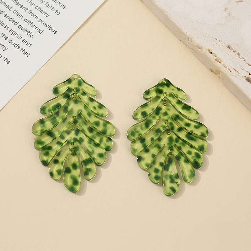 欧美新款树叶耳环醋酸多色花纹耳坠DIY饰品挂件时尚配饰项链挂件 详情图4