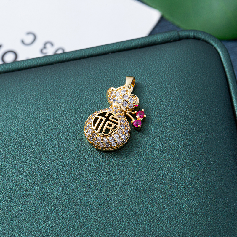 New style lucky bag, money bag, zircon small red corundum pendant, women's necklace, 18K real gold color retention, electroplated copper base, exquisite collarbone chain, direct sales from the popular factory Item Picture