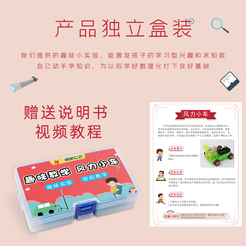 Wind power trolley, handcrafted electric motor, student version, science experiment, small technology make, small invention, diy materials, handcrafted technology make, primary and secondary school science experiment, Intelligence assembly. [For large quantities, please consult customer service details Picture