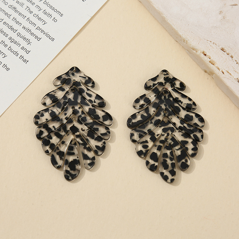 欧美新款树叶耳环醋酸多色花纹耳坠DIY饰品挂件时尚配饰项链挂件 产品图