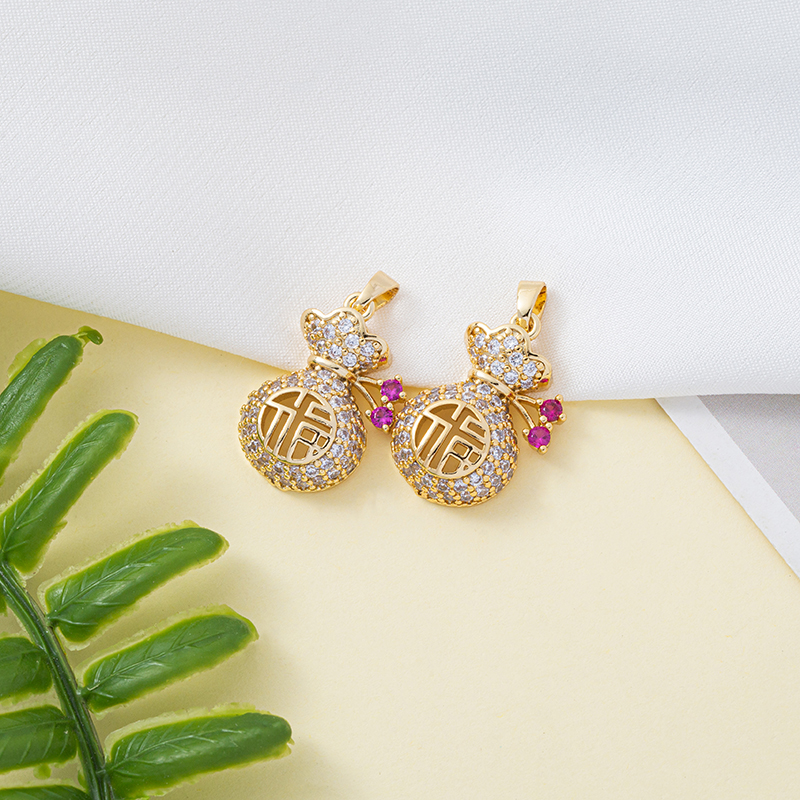 New style lucky bag, money bag, zircon small red corundum pendant, women's necklace, 18K real gold color retention, electroplated copper base, exquisite collarbone chain, direct sales from the popular factory details Picture