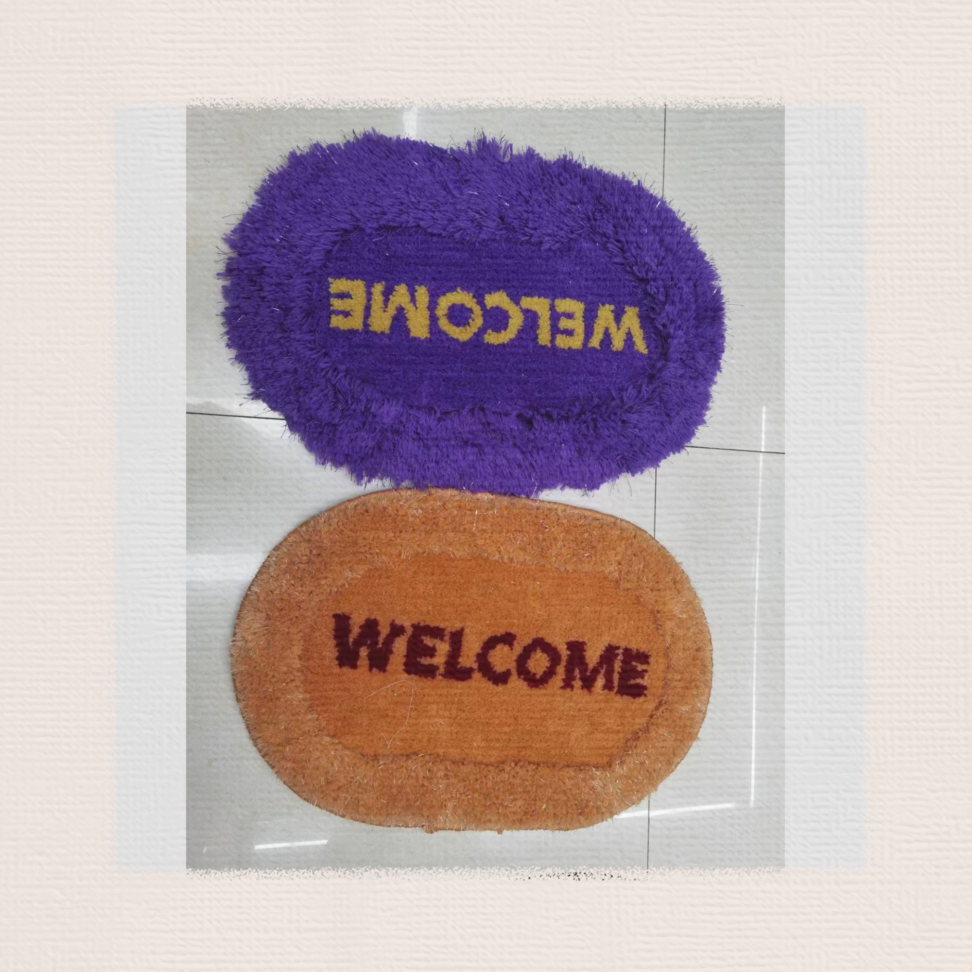 Oval, square elastic filament welcome floor mat, carpet, anti-slip mat, foot mat, door mat, bed mat, bay window mat. Standard colors: 4-5, square and oval sizes: 38*58CM Specification drawing