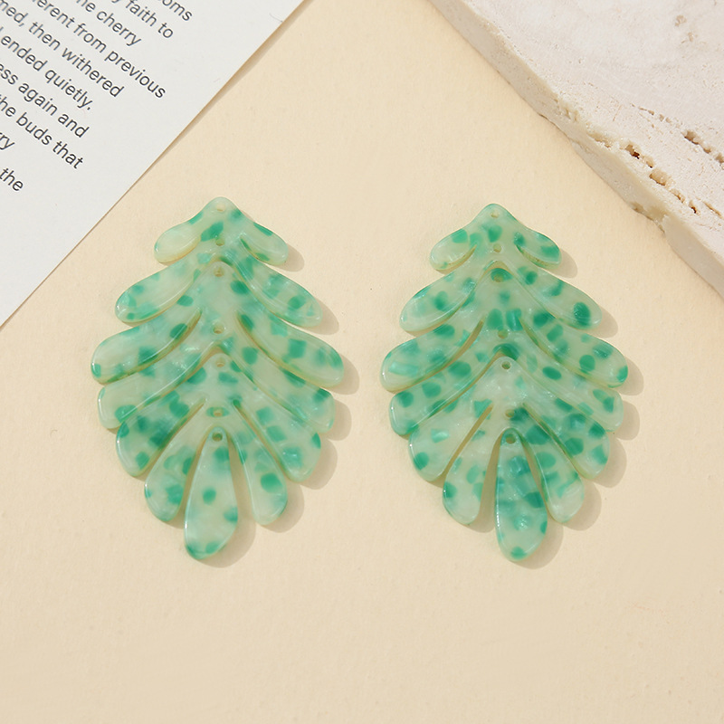 欧美新款树叶耳环醋酸多色花纹耳坠DIY饰品挂件时尚配饰项链挂件 详情图3